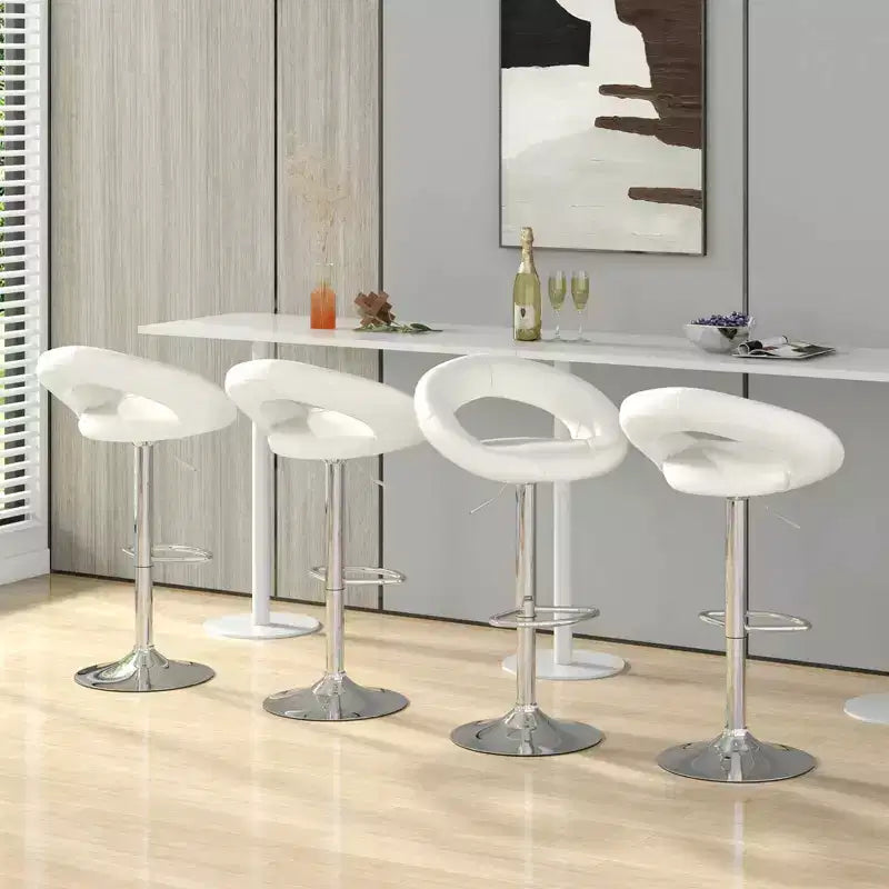 Set of 4 Adjustable Bar Stools Swivel Pub Chairs Barstools PU Leather White/Black