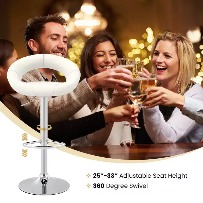 Set of 4 Adjustable Bar Stools Swivel Pub Chairs Barstools PU Leather White/Black