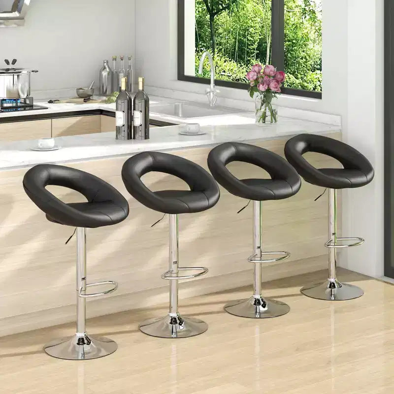 Set of 4 Adjustable Bar Stools Swivel Pub Chairs Barstools PU Leather White/Black