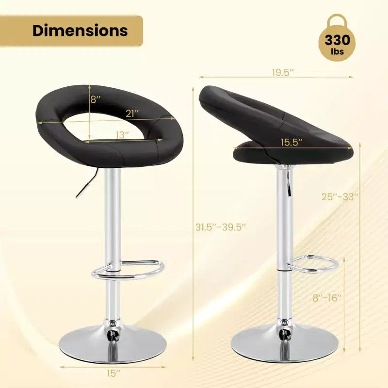 Set of 4 Adjustable Bar Stools Swivel Pub Chairs Barstools PU Leather White/Black