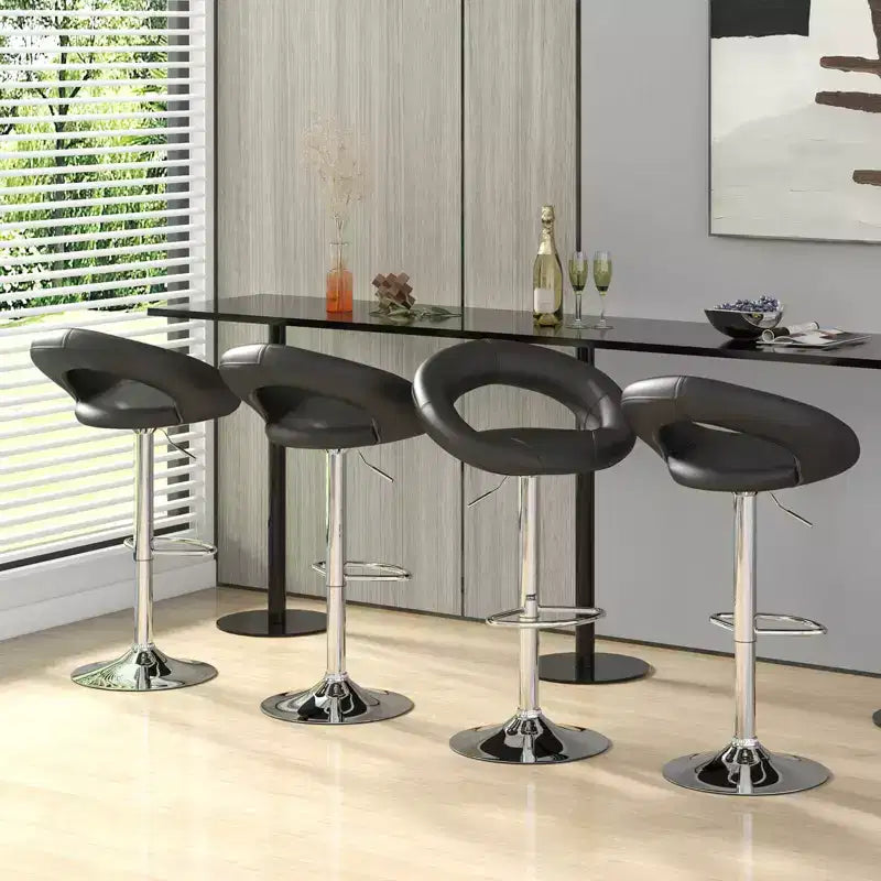 Set of 4 Adjustable Bar Stools Swivel Pub Chairs Barstools PU Leather White/Black