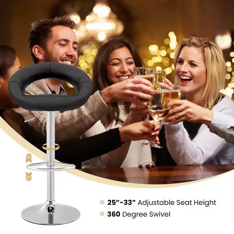 Set of 4 Adjustable Bar Stools Swivel Pub Chairs Barstools PU Leather White/Black