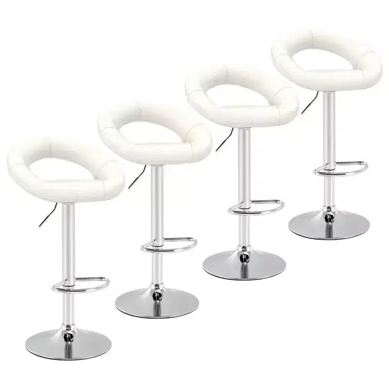 Set of 4 Adjustable Bar Stools Swivel Pub Chairs Barstools PU Leather White/Black