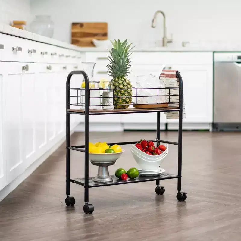 Metal Storage Cart with Casters, Kitchen Serving Cart